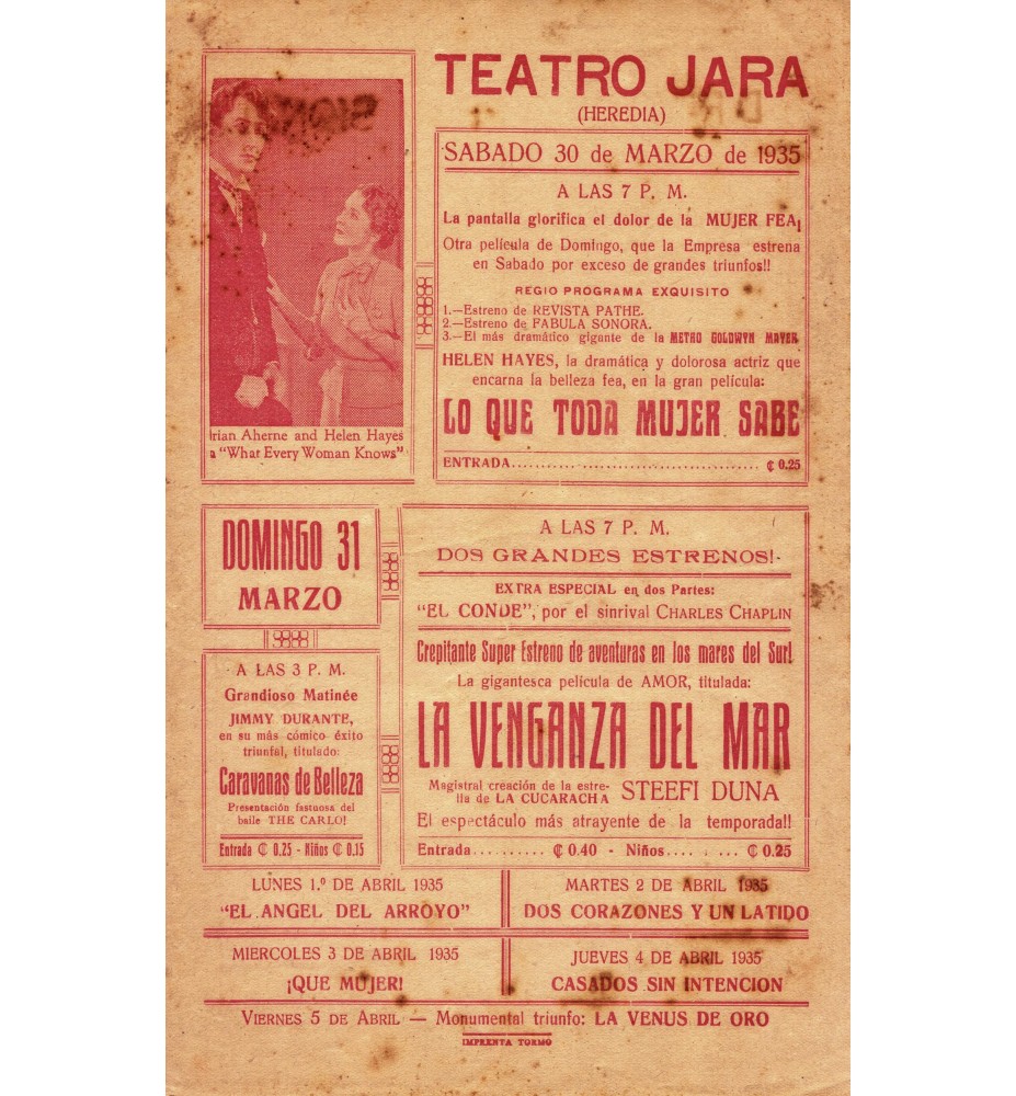 Programa cine Teatro Jara Heredia 1935