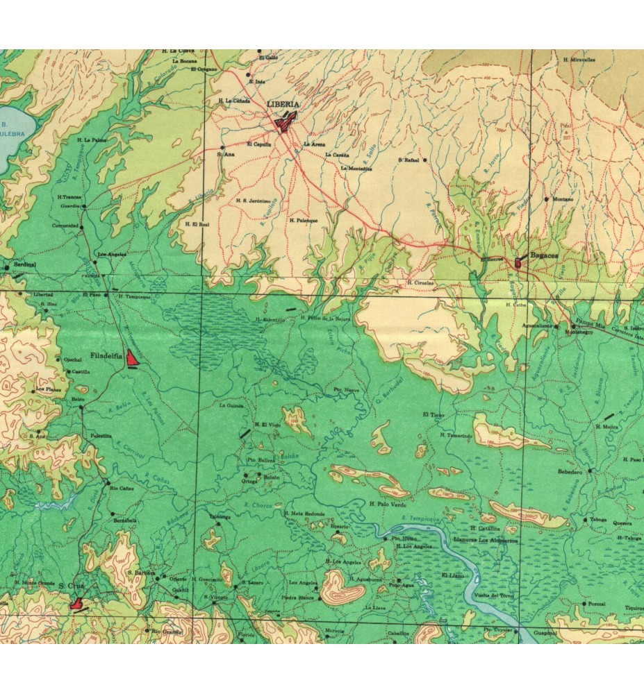 Mapa de la Provincia de Guanacaste y zonas adyacentes 