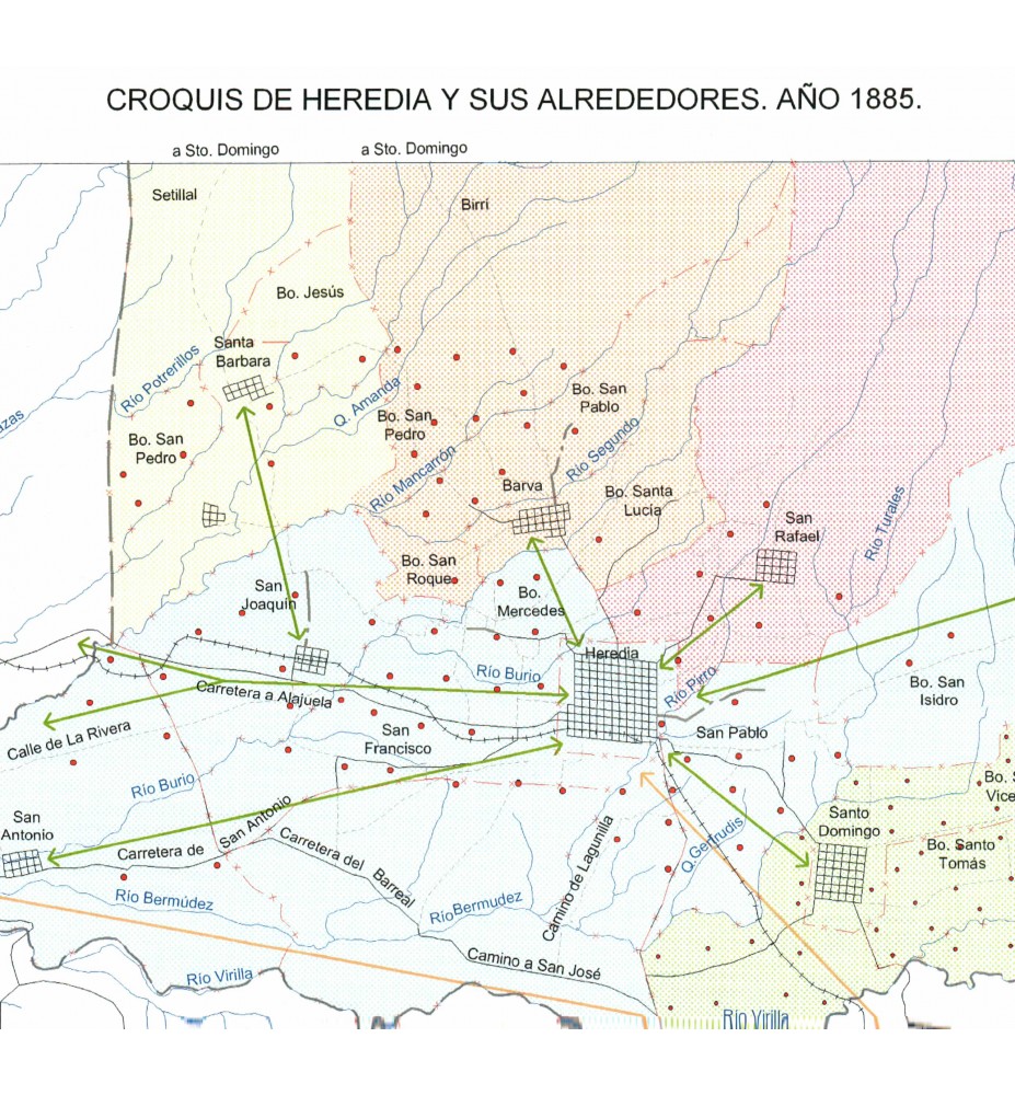 Croquis de Heredia y sus alrededores año 1885